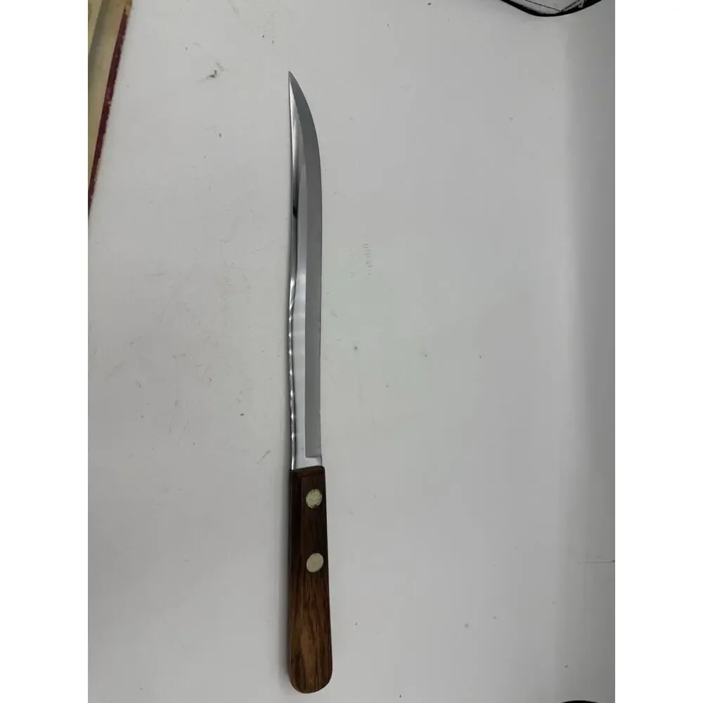 Vintage Flint Hollow Ground Steak Slicer Knife – 10.5” Wood Handle – Made in USA